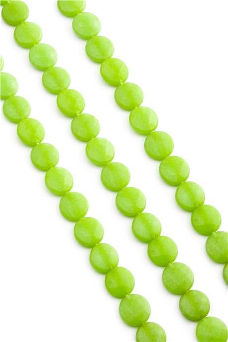Sıkma Doğal Taş Parlak Açık Yeşil Daire Kesim 12x4mm Dizi [B+]