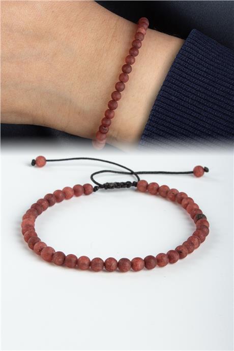 Sıkma Doğal Taş Bordo Küre Kesim 3mm Makrome Bileklik
