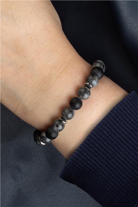 Sıkma Doğal Taş Gri - Siyah Küre Kesim 8mm Bileklik