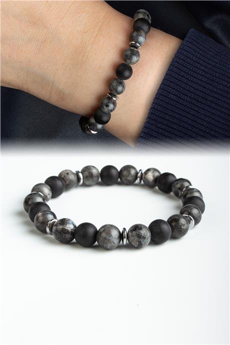 Sıkma Doğal Taş Gri - Siyah Küre Kesim 8mm Bileklik