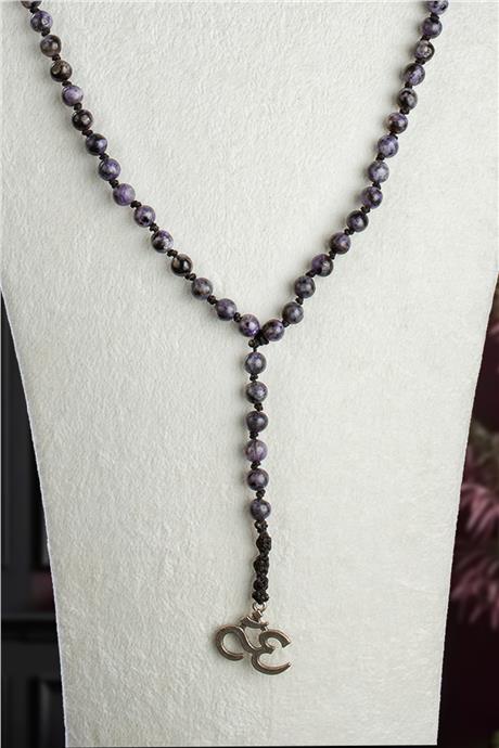 Sıkma Doğal Taş Küre Kesim Om Figür Erkek Kolye