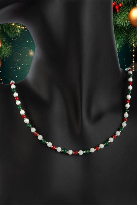 Sıkma Doğal Taş Küre Kesim Tam Tur Renkli Yılbaşı Kolye