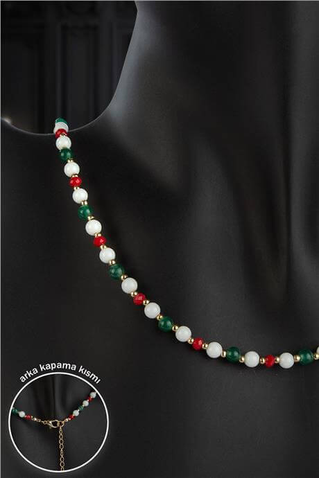 Sıkma Doğal Taş Küre Kesim Tam Tur Renkli Yılbaşı Kolye