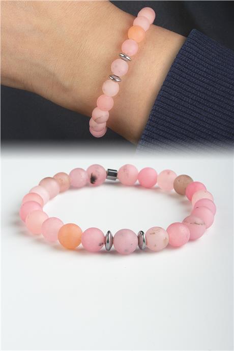 Sıkma Doğal Taş Mat Koyu Pembe Küre Kesim 8mm Bileklik