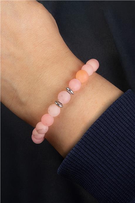 Sıkma Doğal Taş Mat Koyu Pembe Küre Kesim 8mm Bileklik