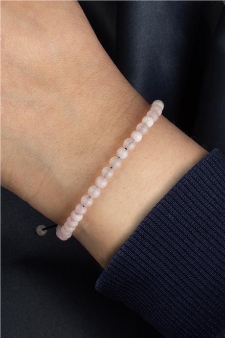 Sıkma Doğal Taş Mat Pembe Küre Kesim 4mm Makrome Bileklik