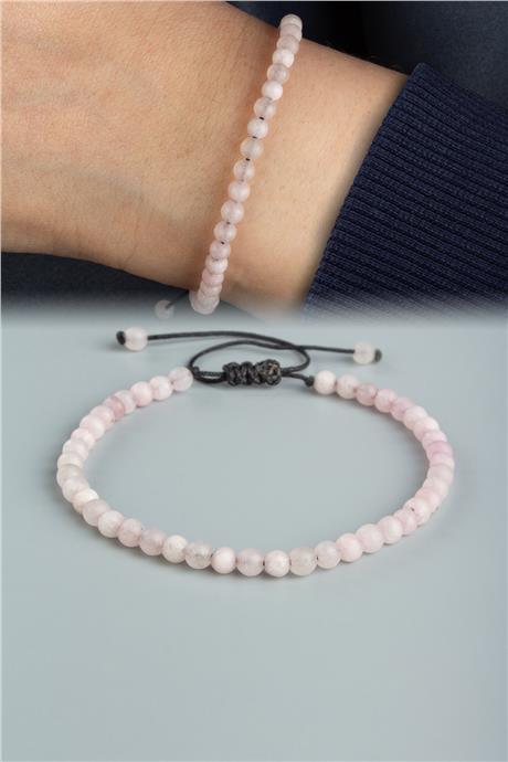 Sıkma Doğal Taş Mat Pembe Küre Kesim 4mm Makrome Bileklik