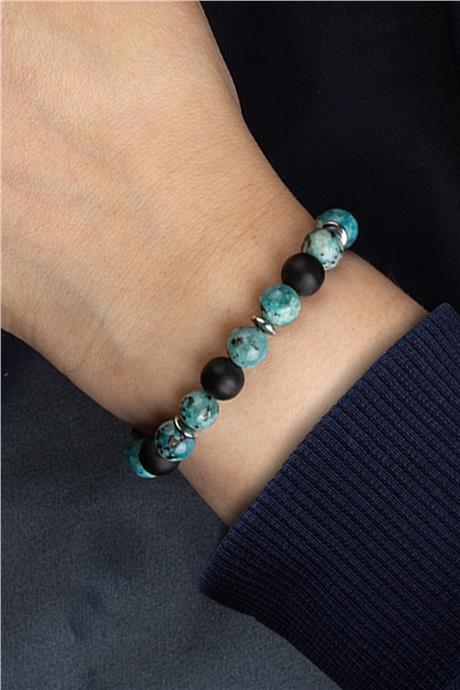 Sıkma Doğal Taş Mavi - Siyah Küre Kesim 8mm Bileklik