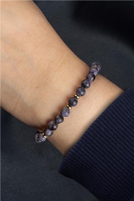Sıkma Doğal Taş Mor Küre Kesim 6mm Bileklik