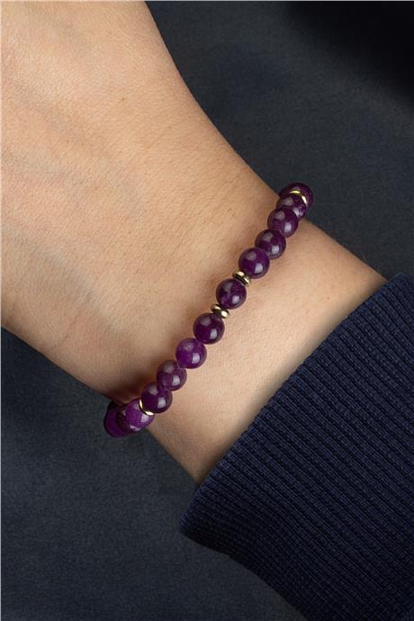 Sıkma Doğal Taş Mor Küre Kesim 6mm Bileklik