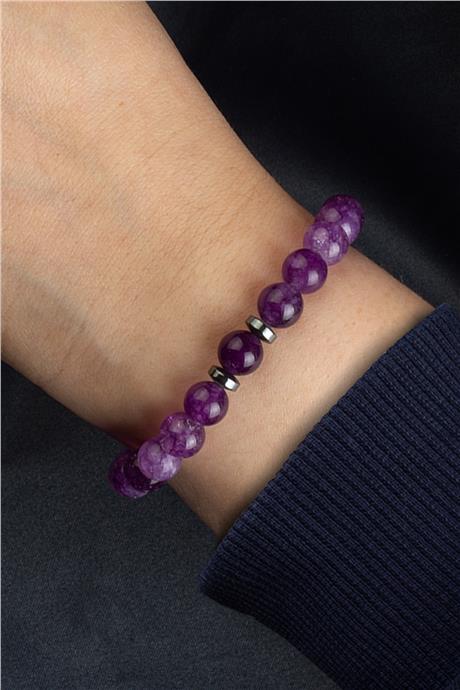 Sıkma Doğal Taş Mor Küre Kesim 8mm Bileklik