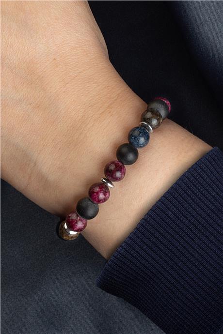 Sıkma Doğal Taş Mor - Yeşil Küre Kesim 8mm Bileklik