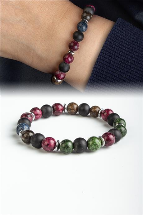 Sıkma Doğal Taş Mor - Yeşil Küre Kesim 8mm Bileklik