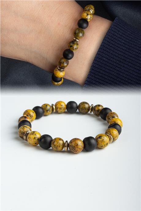 Sıkma Doğal Taş Sarı - Siyah Küre Kesim 8mm Bileklik