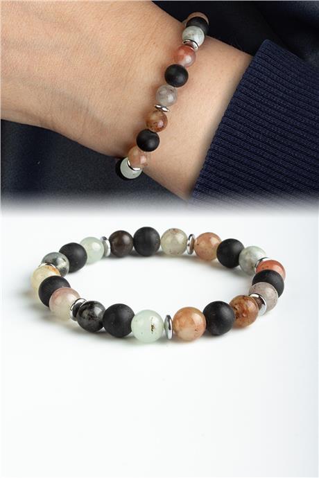 Sıkma Doğal Taş Siyah - Karışık Küre Kesim 8mm Bileklik