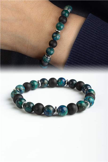Sıkma Doğal Taş Siyah - Karışık Küre Kesim 8mm Bileklik