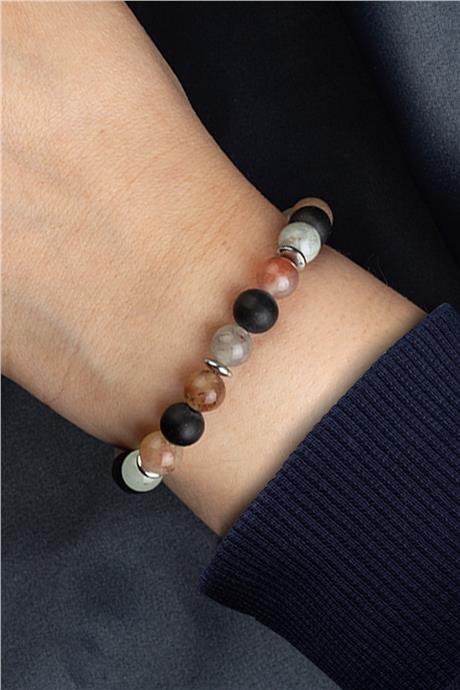 Sıkma Doğal Taş Siyah - Karışık Küre Kesim 8mm Bileklik