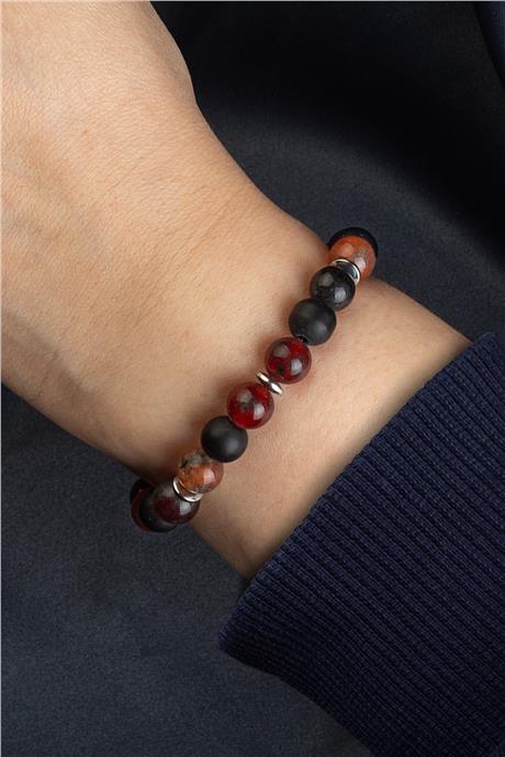 Sıkma Doğal Taş Turuncu - Kızıl Küre Kesim 8mm Bileklik