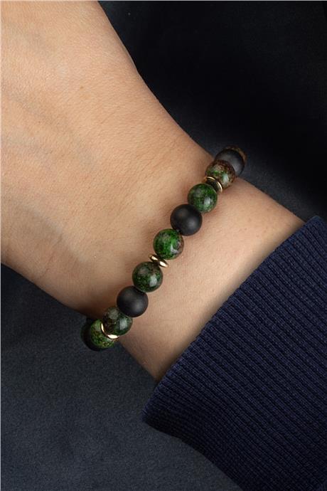 Sıkma Doğal Taş Yeşil - Siyah Küre Kesim 8mm Bileklik