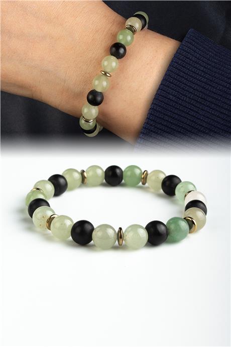 Sıkma Doğal Taş Yeşil - Siyah Küre Kesim 8mm Bileklik