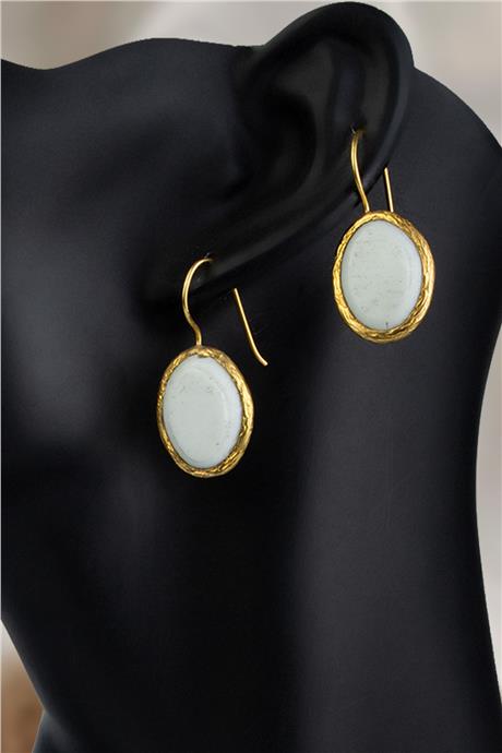 Sıkma Havlit Taşı Oval Kesim Doğal Taş Küpe