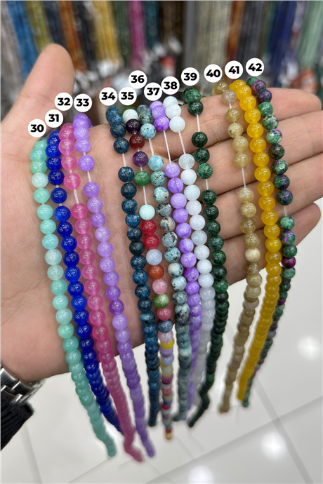 Sıkma Küre Kesim 6mm Yarı Değerli Doğal Taş Diziler