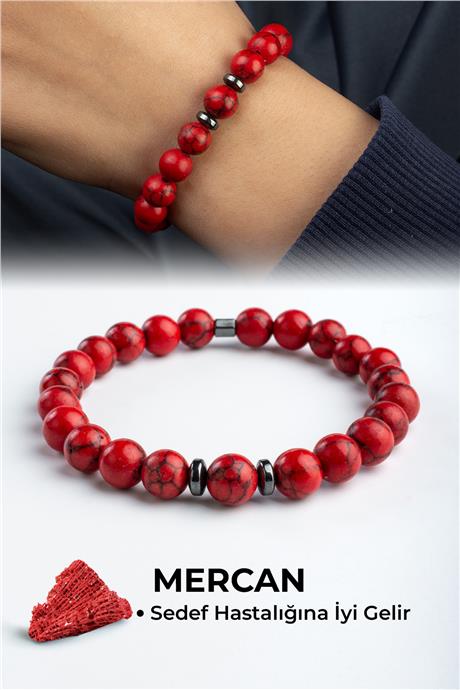 Sıkma Mercan Doğal Taş Küre Kesim 8mm Bileklik