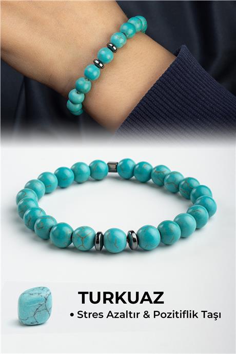 Sıkma Turkuaz Doğal Taş 8mm Küre Kesim Bileklik
