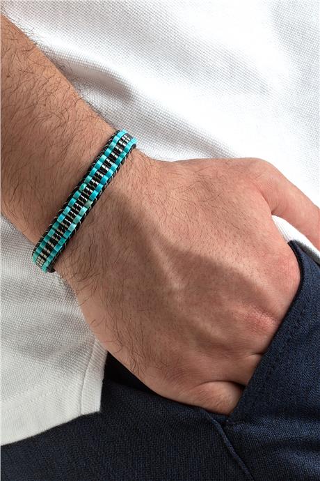 Sıkma Turkuaz Doğal Taş Örme Erkek Bilekliği 4x2mm