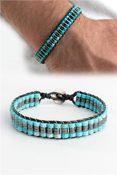 Sıkma Turkuaz Doğal Taş Örme Erkek Bilekliği 4x2mm