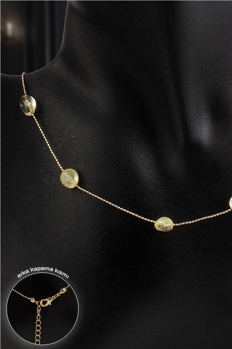 Sitrin Doğal Taş Tımbıl Kesim Taş Yapıştırma Kolye