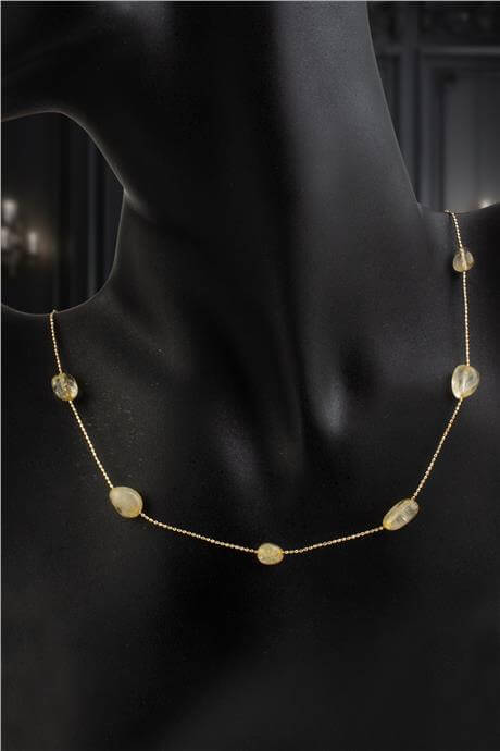 Sitrin Doğal Taş Tımbıl Kesim Taş Yapıştırma Kolye