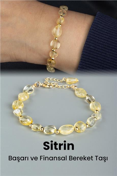 Sitrin Doğal Taş Tımbıl Kesim Zincir Bileklik
