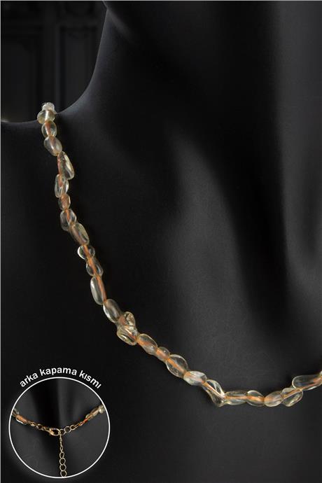 Sitrin Doğal Taş Tımbıl Kesim Zincir Kapamalı Kolye