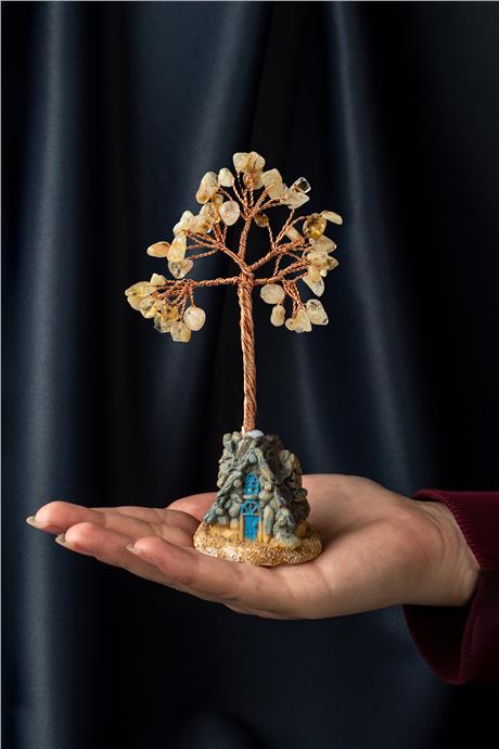 Sitrin Taşı El Yapımı 5x12cm Doğal Taş Dekoratif Hayat Ağacı