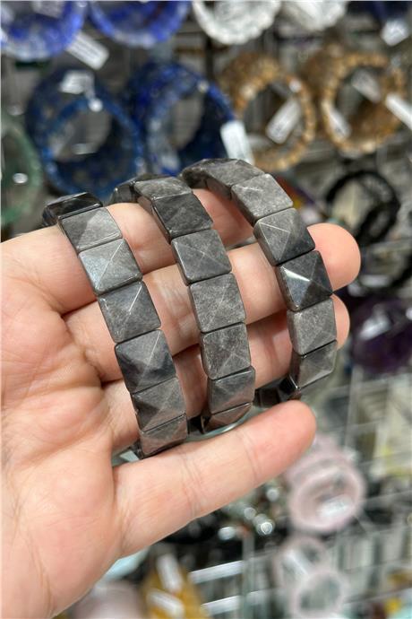 Siver Obsidyen Doğal Taş Parlak Kare Faset Kesim 12x12mm Bileklik