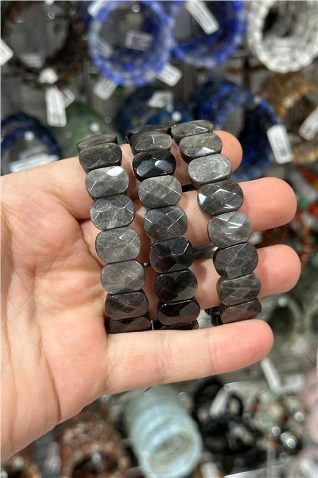 Siver Obsidyen Doğal Taş Parlak Oval Faset Kesim Roleks 11x15mm Bileklik