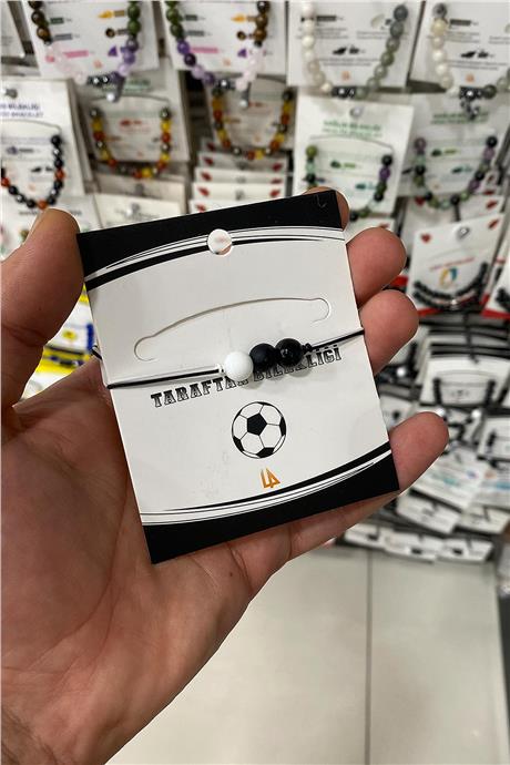 Siyah Beyaz Cam Doğal Taş Küre Kesim Taraftar Bilekliği