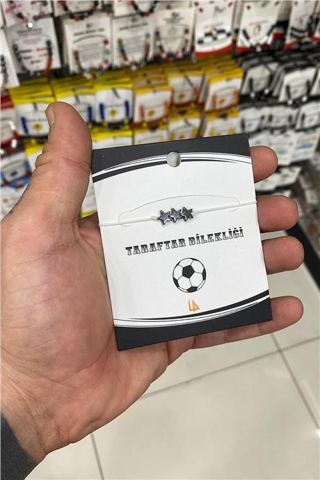 Siyah Beyaz Hematit Doğal Taş Yıldız Kesim Taraftar Bilekliği