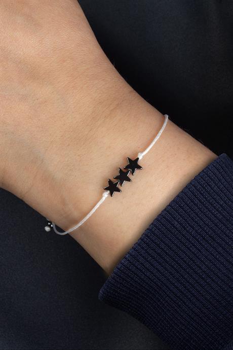 Siyah Beyaz Hematit Doğal Taş Yıldız Kesim Taraftar Bilekliği