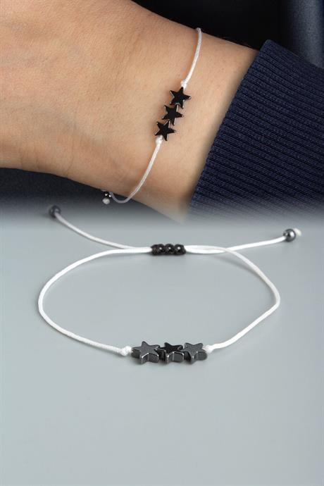 Siyah Beyaz Hematit Doğal Taş Yıldız Kesim Taraftar Bilekliği