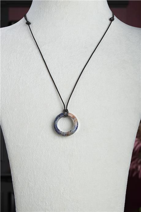 Sodalit Doğal Taş Halka Yüzük Kore İpli Erkek Kolyesi