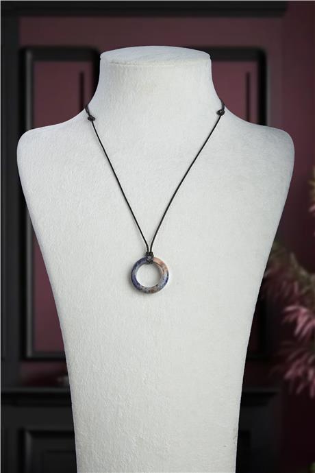 Sodalit Doğal Taş Halka Yüzük Kore İpli Erkek Kolyesi