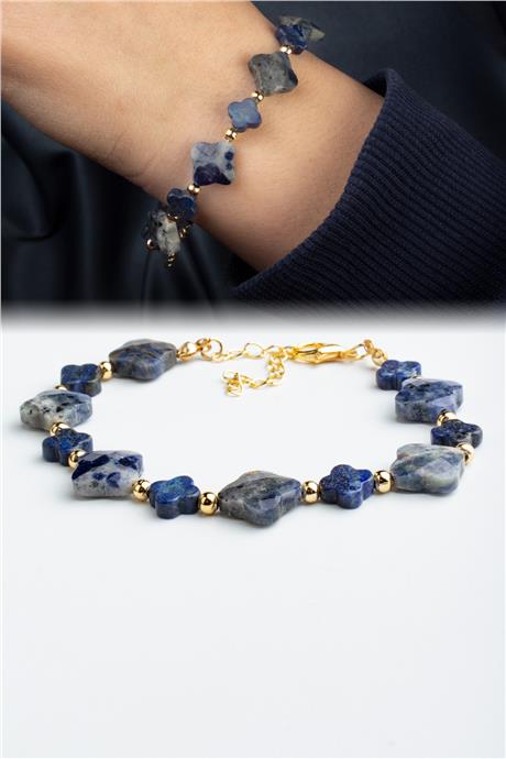 Sodalit Doğal Taş Yonca Kesim Zincir Kapamalı Bileklik