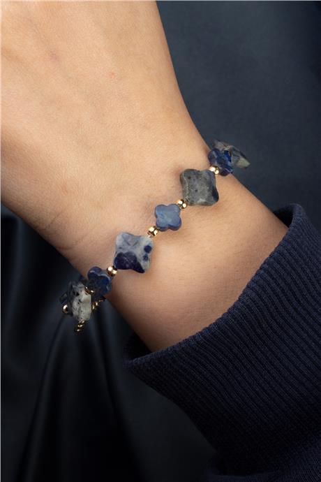 Sodalit Doğal Taş Yonca Kesim Zincir Kapamalı Bileklik