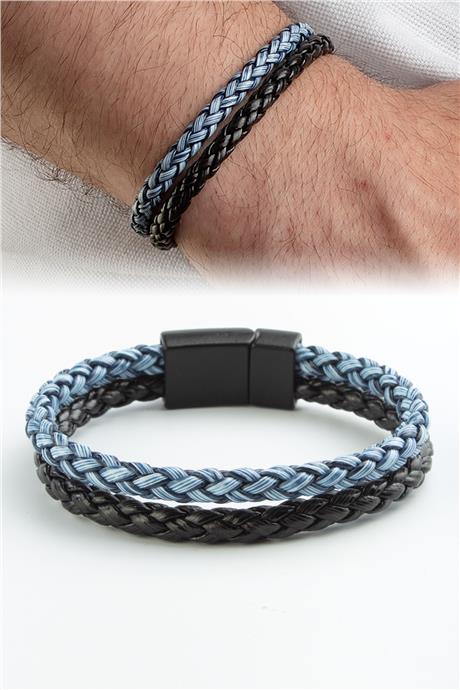 Suni Deri İkili Örme Erkek Bileklik