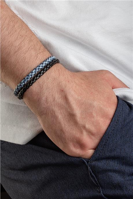 Suni Deri İkili Örme Erkek Bileklik