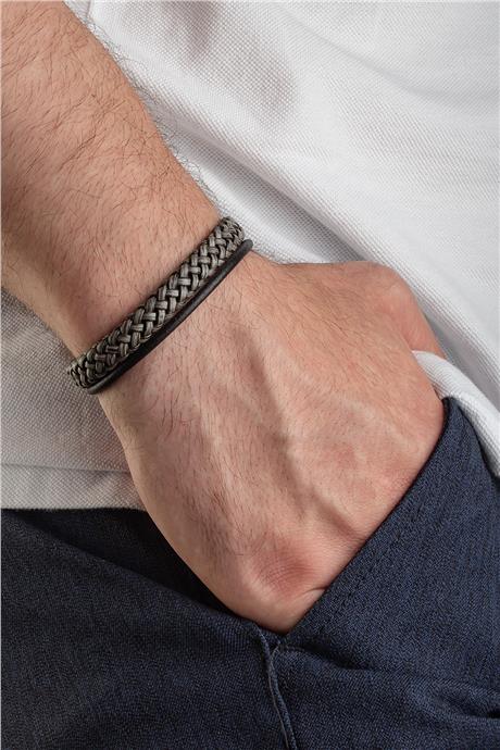 Suni Deri Siyah İkili Erkek Bilekliği