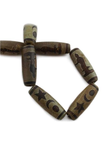 Tibet Akik Taşı Silindir Kesim Mat Kahverengi 14x40mm Doğal Taş Dizi