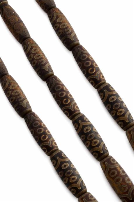 Tibetan Agate Natural Stone Matte Brown Cylinder Cut 14x40mm String Of Beads